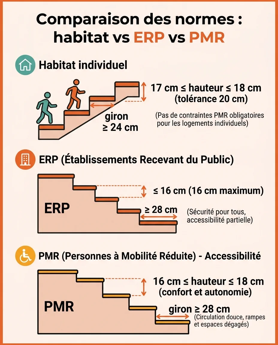 Comparaison des normes : habitat vs ERP vs PMR