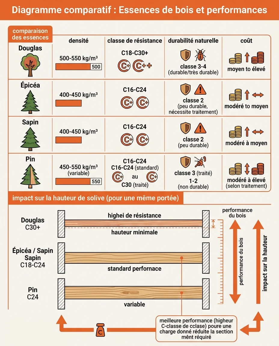Diagramme comparatif : Essences de bois et performances