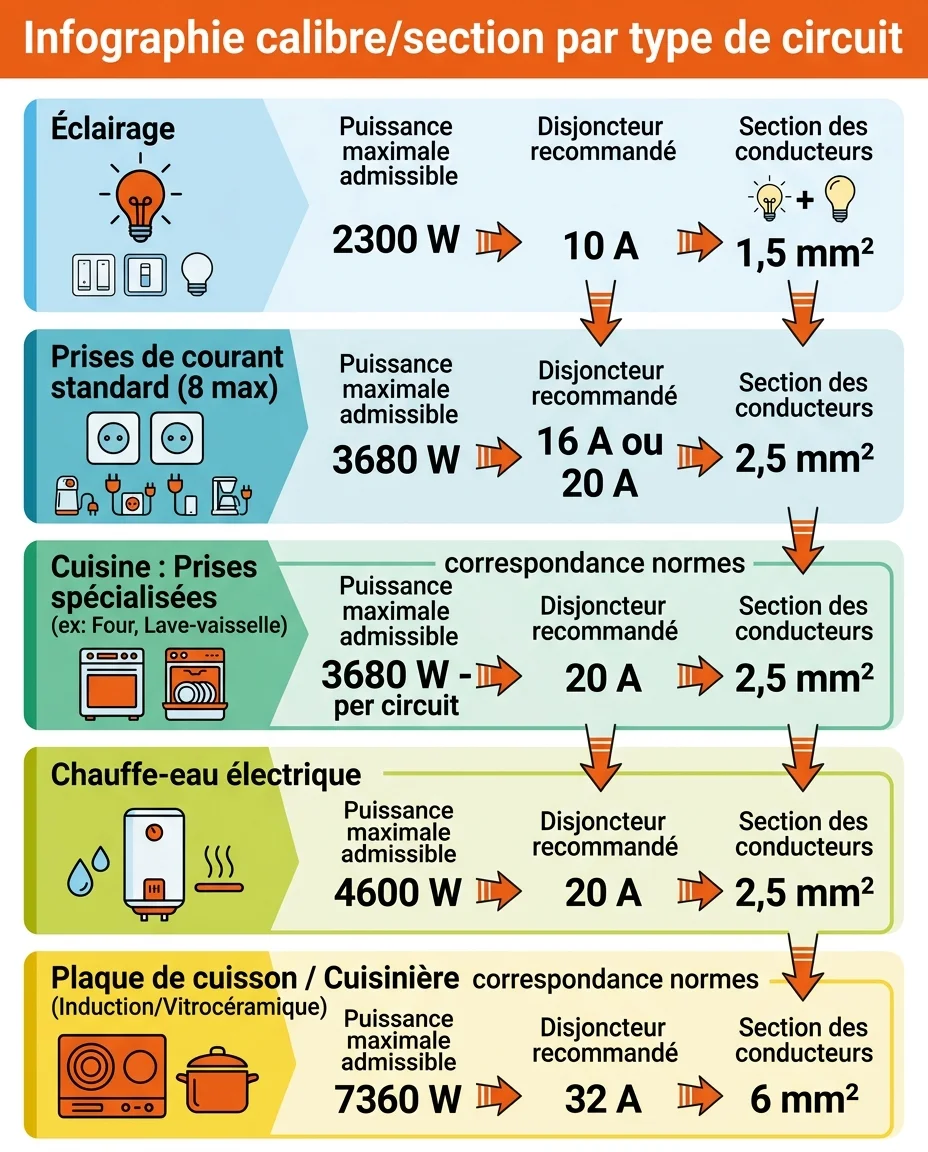 Infographie calibre/section par type de circuit
