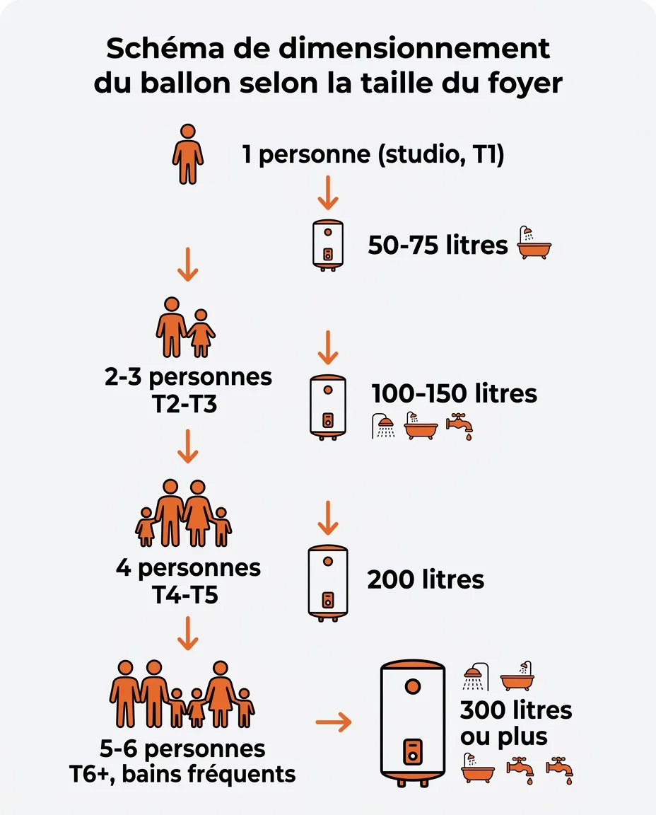 Schéma de dimensionnement du ballon selon la taille du foyer