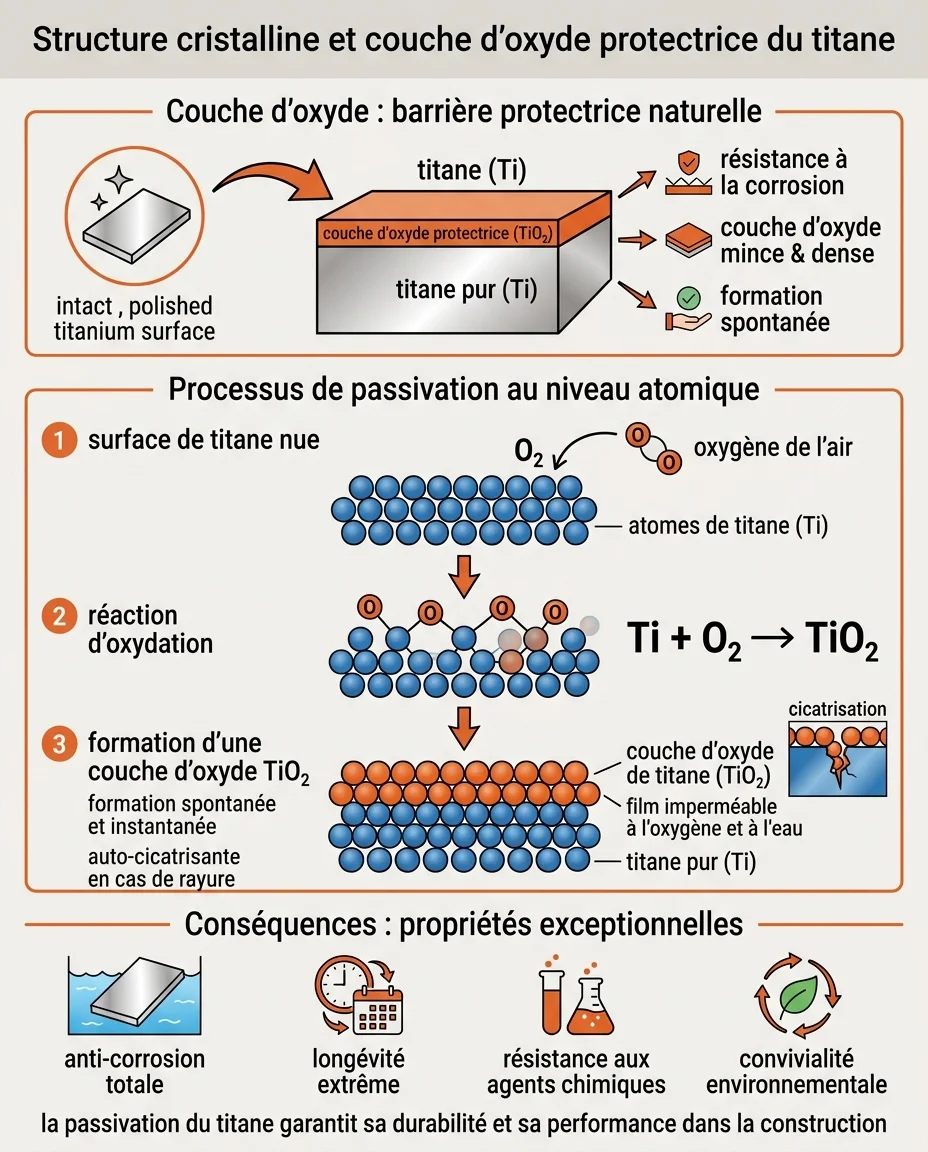 Structure cristalline et couche d'oxyde protectrice du titane